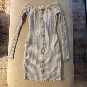 Fashion Nova Off-Shoulder Button-Down Dress - Light Gray